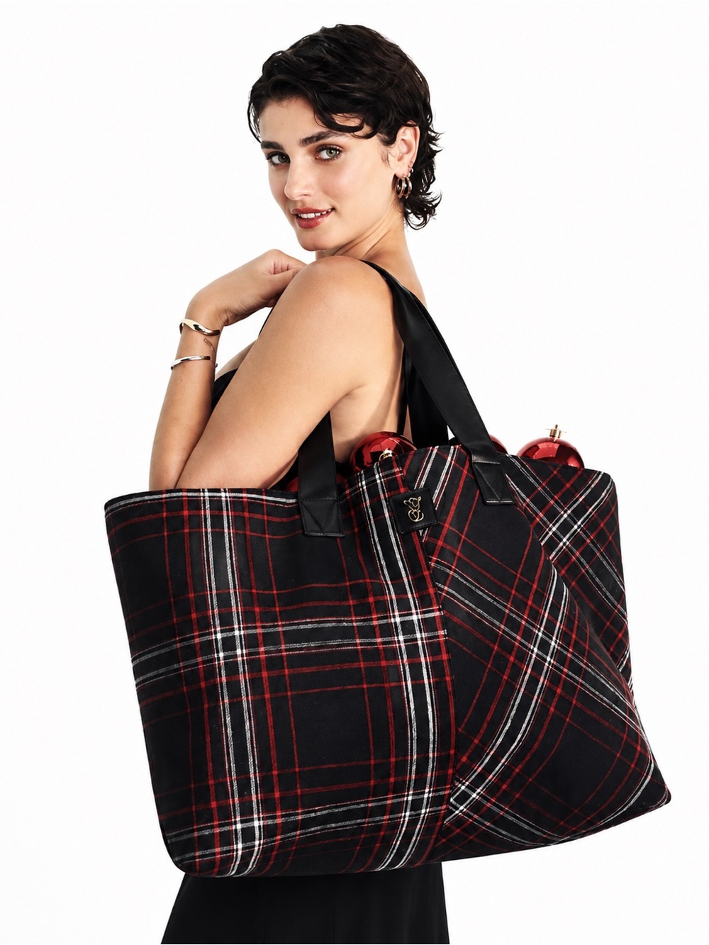 Victoria’s Secret Plaid Weekender Tote Red Black Holiday Travel Bag VS Tartan